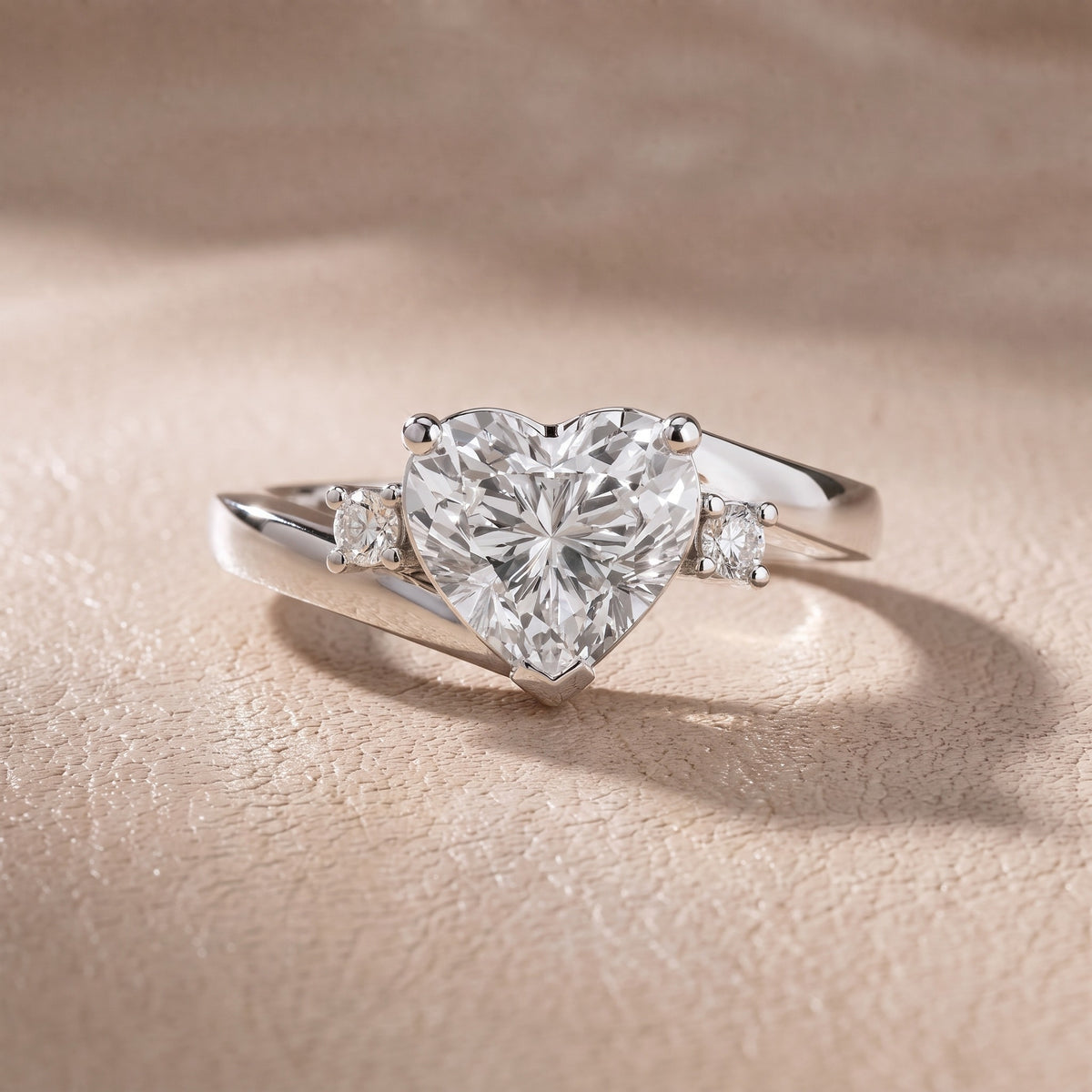 Gardenia Bypass Three-Stone Heart Diamond Engagement Ring in White Gold - front.jpg