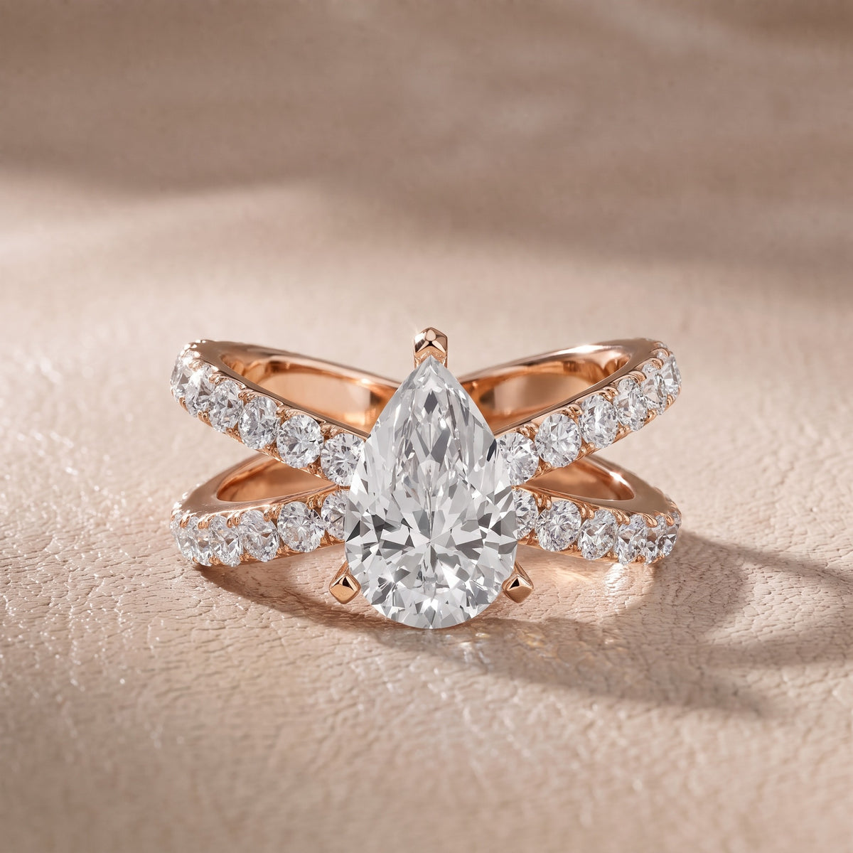 Ilaria Criss Cross Pavé Pear Diamond Engagement Ring in Rose Gold - front.jpg