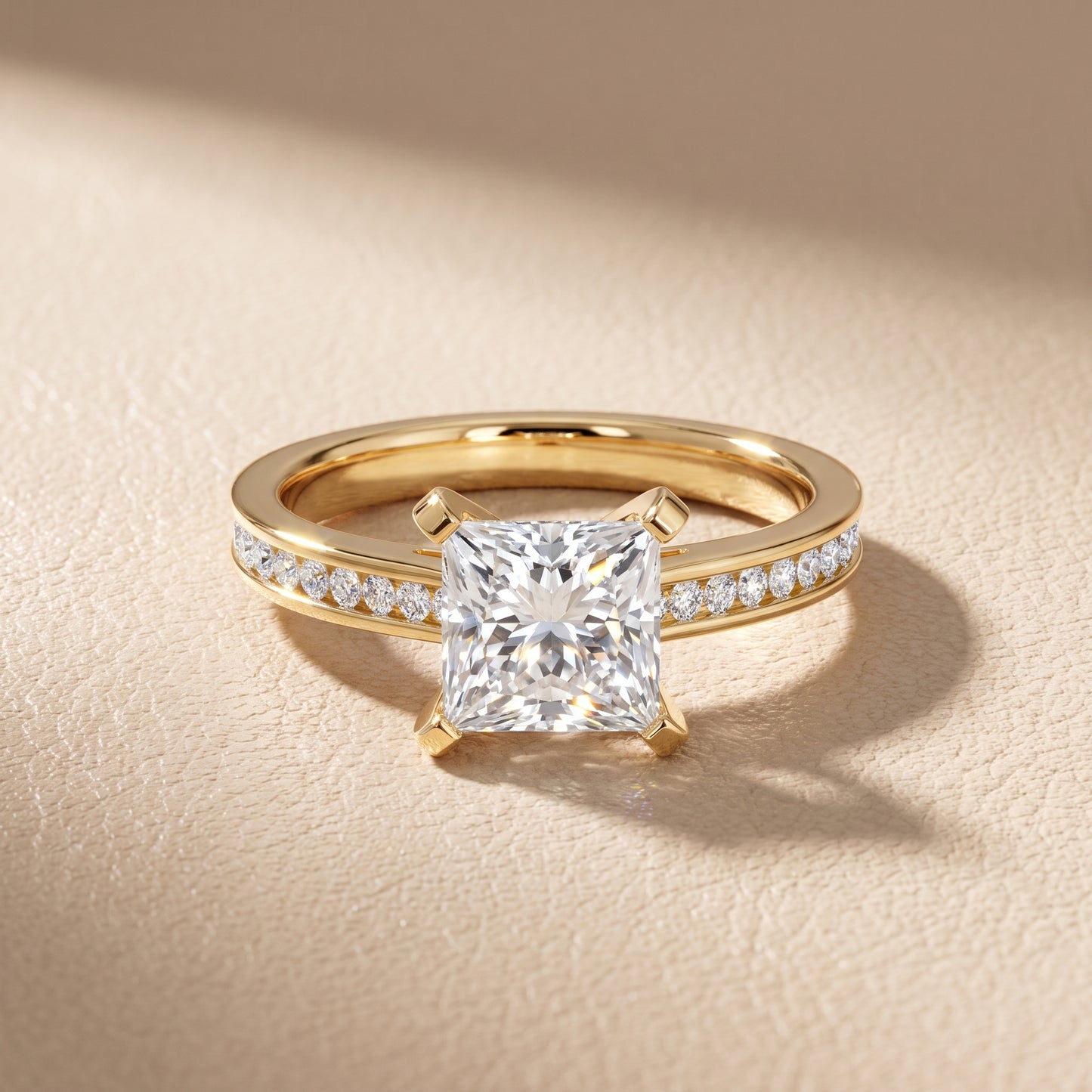 Tessa Solitaire Channel Set Princess Diamond Engagement Ring in Yellow Gold - front.jpg