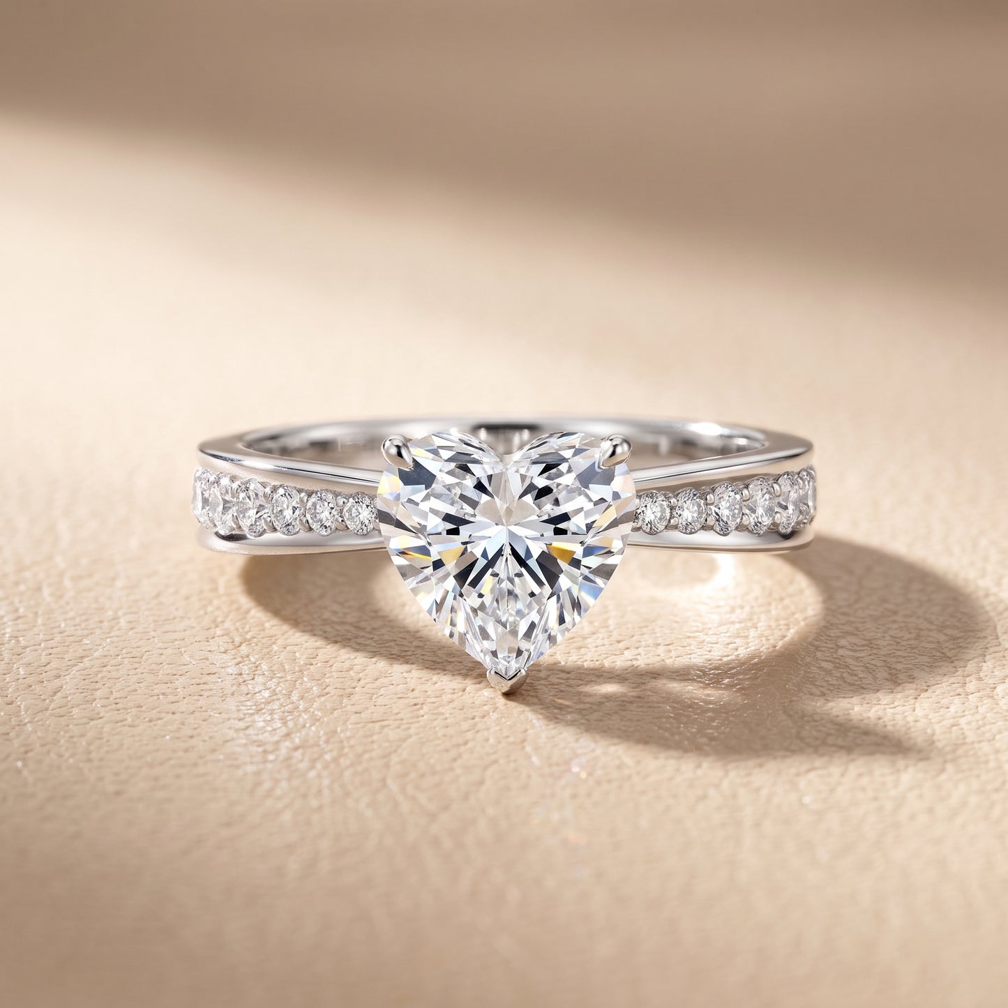 Rhea Sidestone Pavé Heart Diamond Engagement Ring in Silver - front.jpg