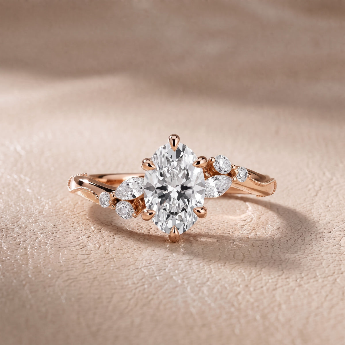 Joanna Milgrain Twist Oval Diamond Engagement Ring in Rose Gold - front.jpg