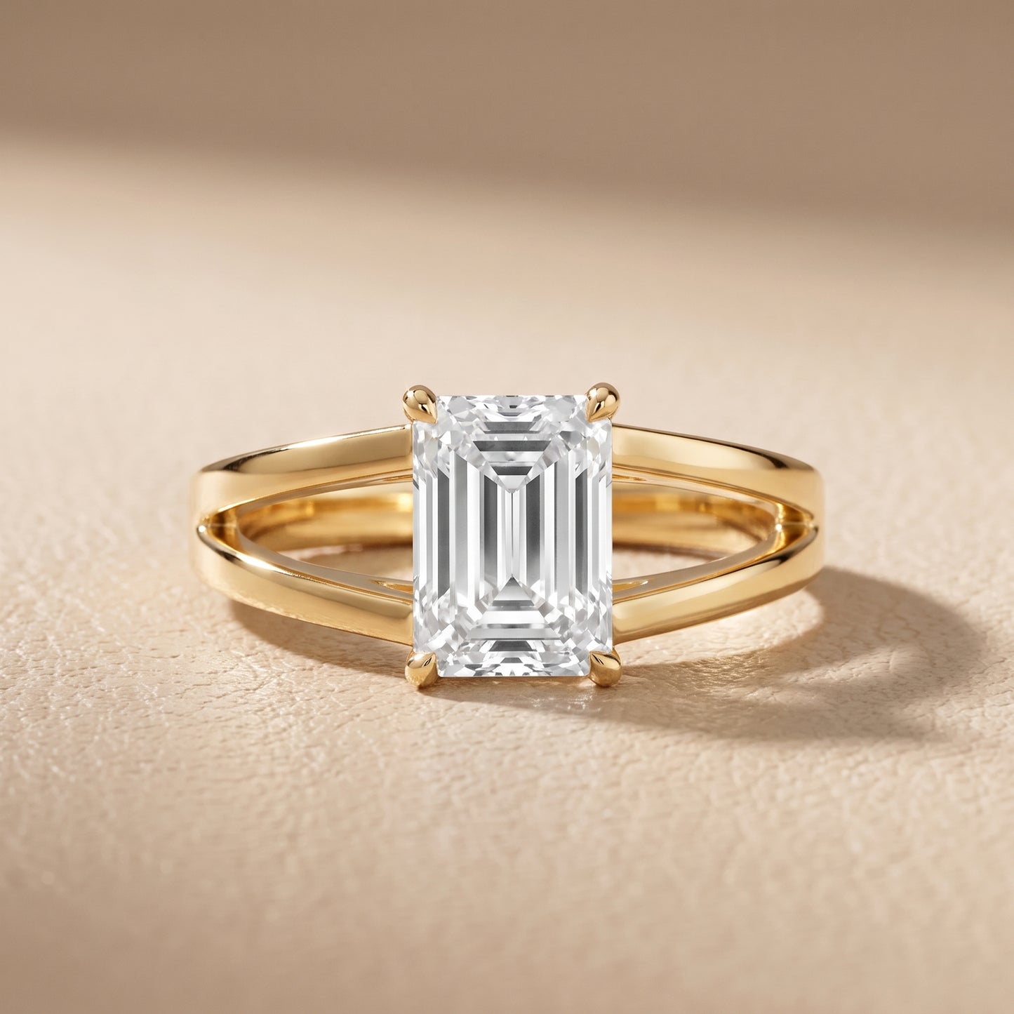 Giselle Solitaire Split Shank Emerald Diamond Engagement Ring in Yellow Gold - front.jpg