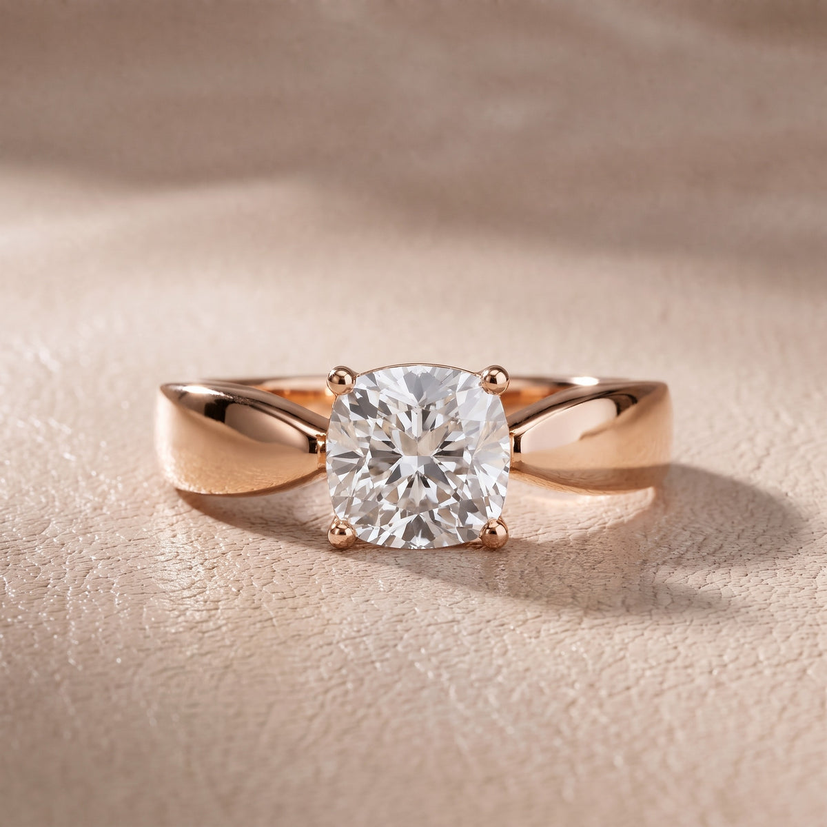 Talia Solitaire Twist Cushion Diamond Engagement Ring in Rose Gold - front.jpg