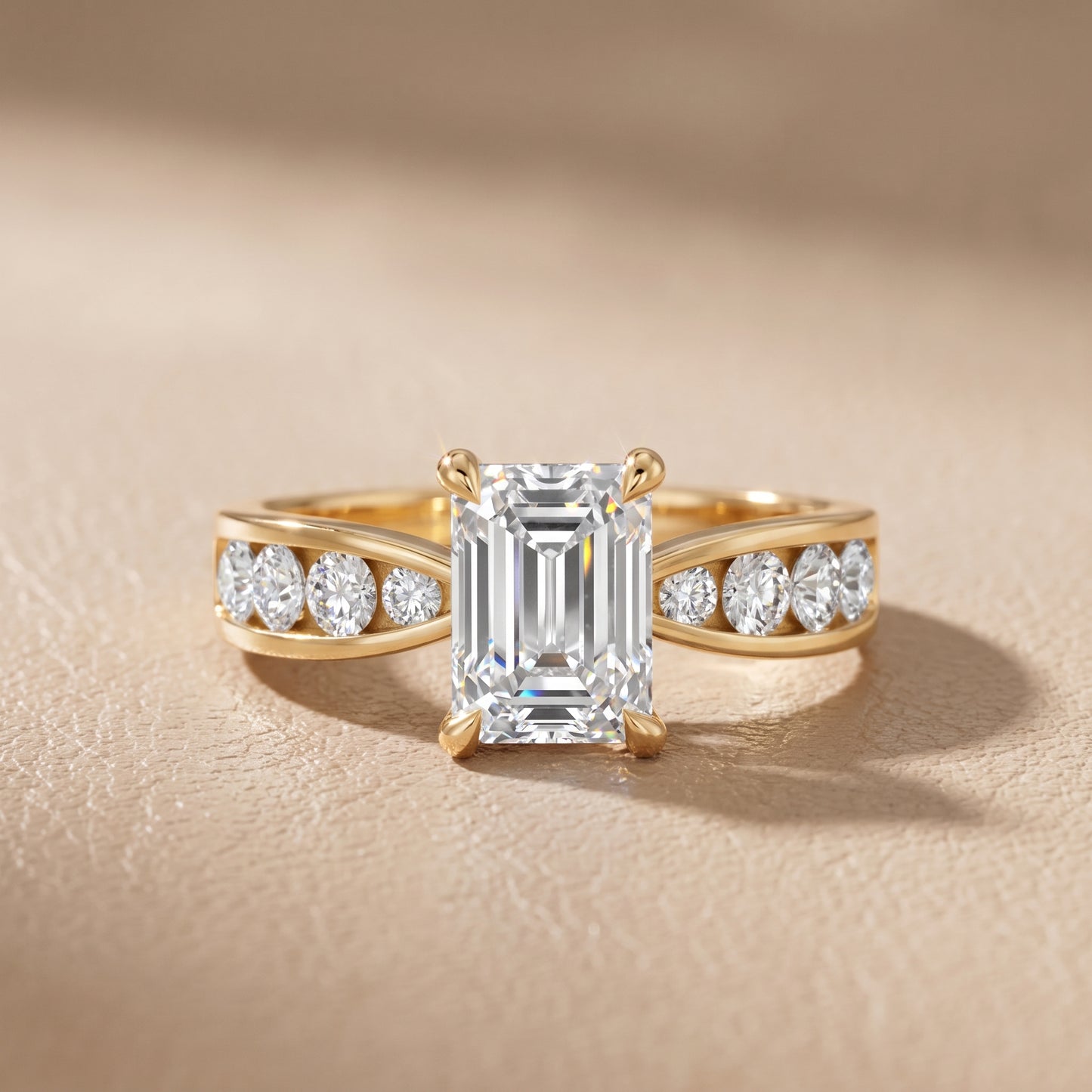 Noor Channel Set Sidestone Emerald Diamond Engagement Ring in Yellow Gold - front.jpg