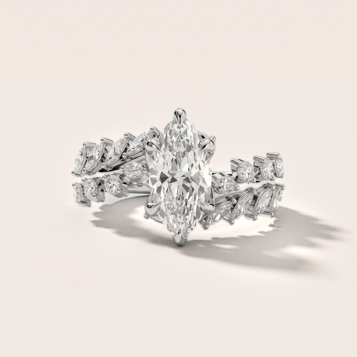 Beulah Leaf Garland Marquise Diamond Engagement Ring in White Gold - front.jpg