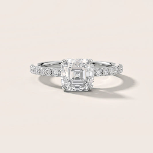 Juna French Pavé Solitaire Asscher Diamond Engagement Ring in Platinum [studio-20261024]