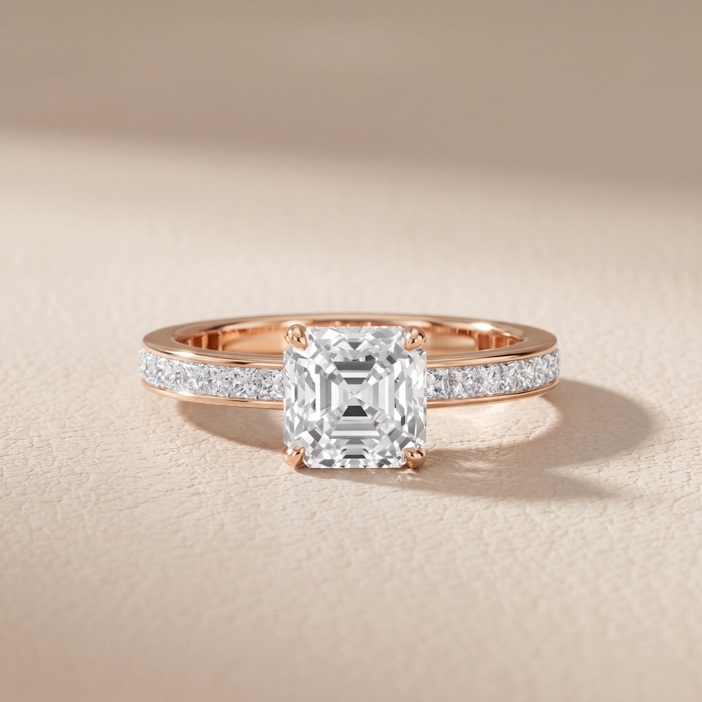 Brielle Channel Set Solitaire Asscher Diamond Ring in Rose Gold - front.jpg