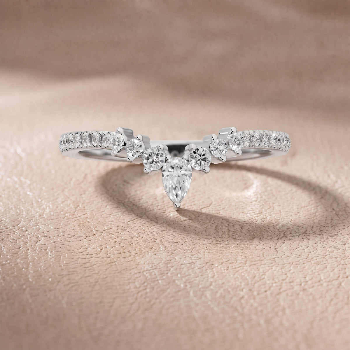 Priscilla Contour Pear & Round Diamond Stackable Ring in Platinum - front.jpg