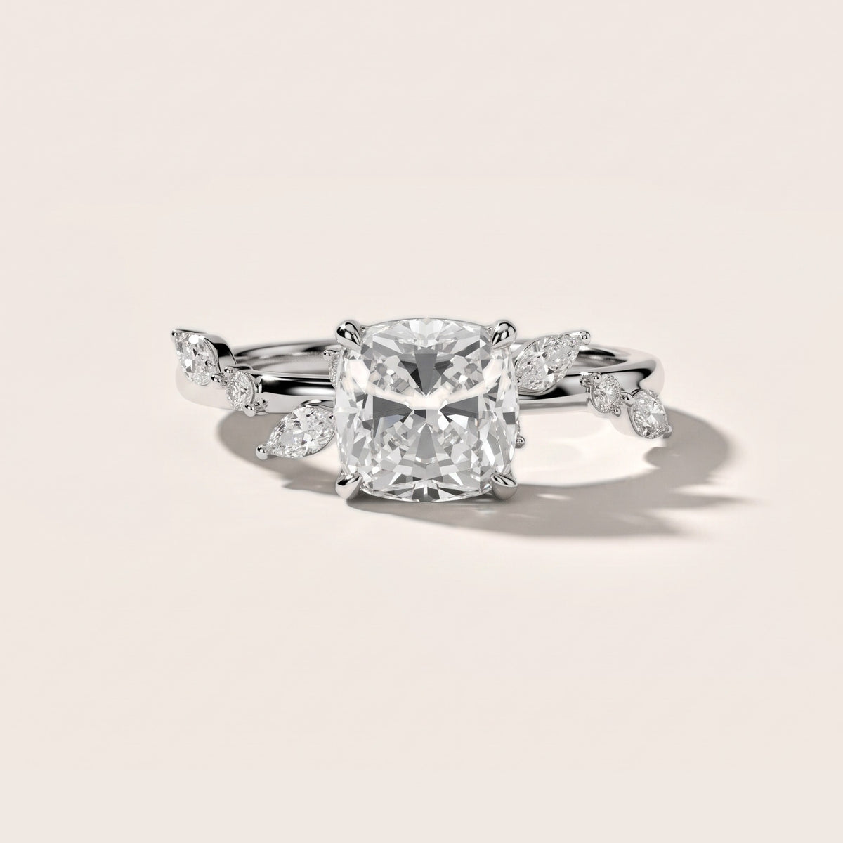 Vivian Leaf Cushion Diamond Engagement Ring in Silver - front.jpg
