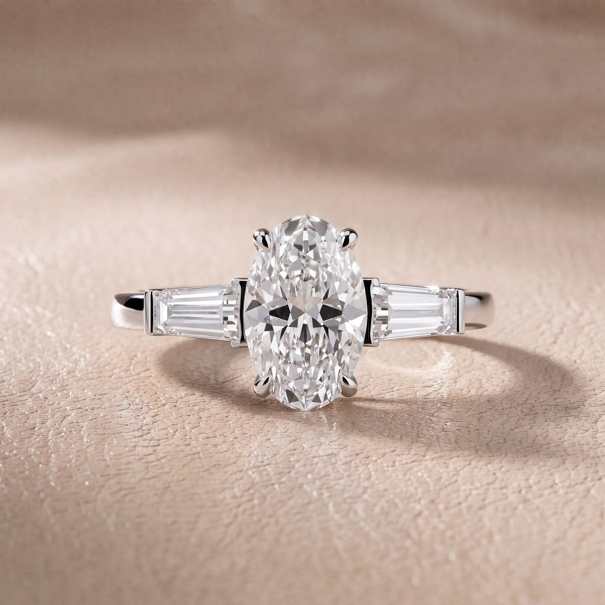 Eloise Tapered Baguette Oval Diamond Engagement Ring in White Gold - front.jpg
