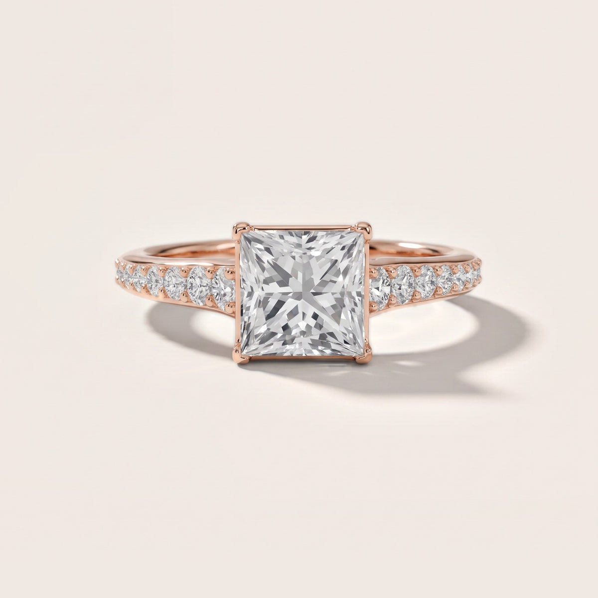 Linda Graduated Pavé Princess Diamond Engagement Ring in Rose Gold - front.jpg