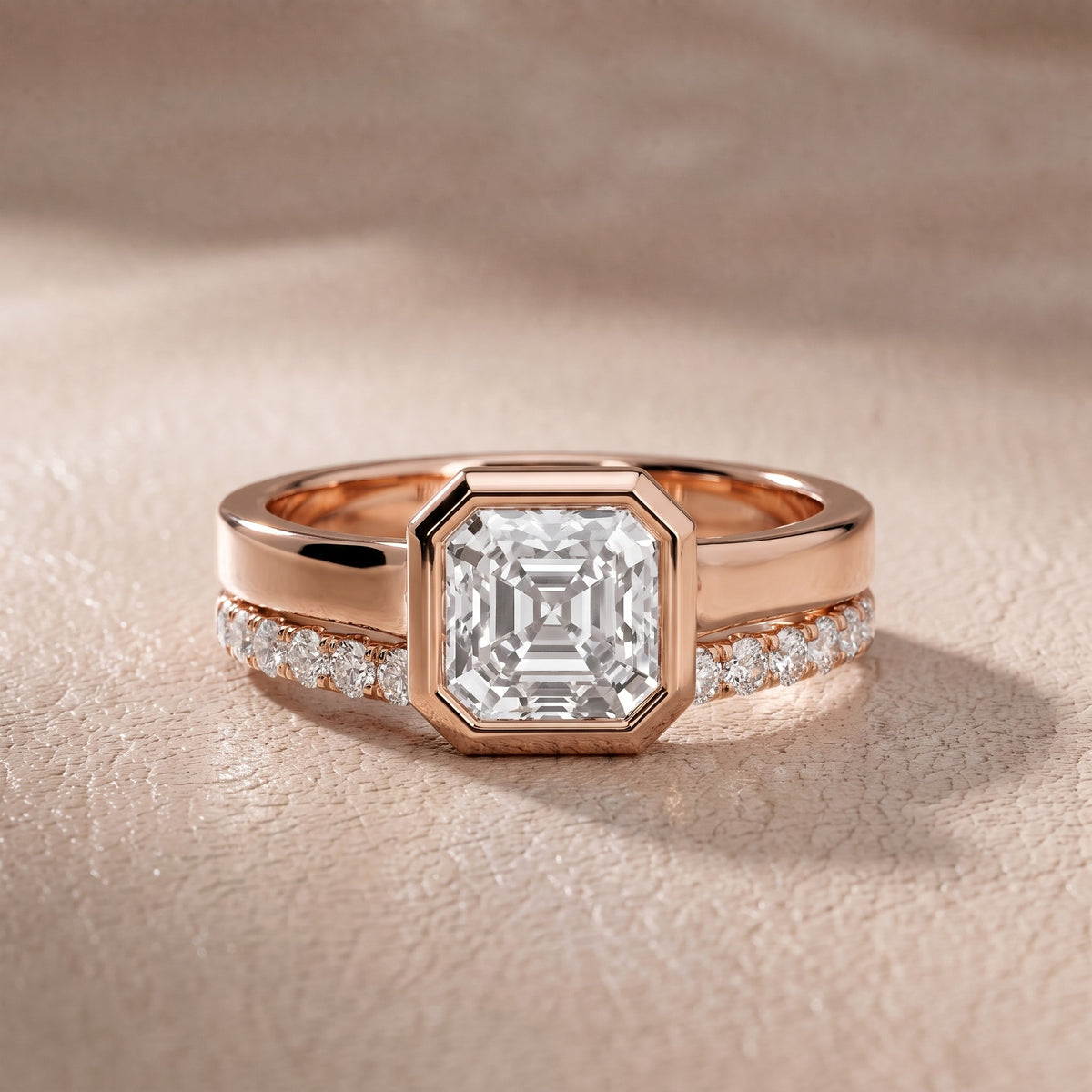 Ayla Bezel Bypass Asscher Diamond Engagement Ring in Rose Gold - front.jpg