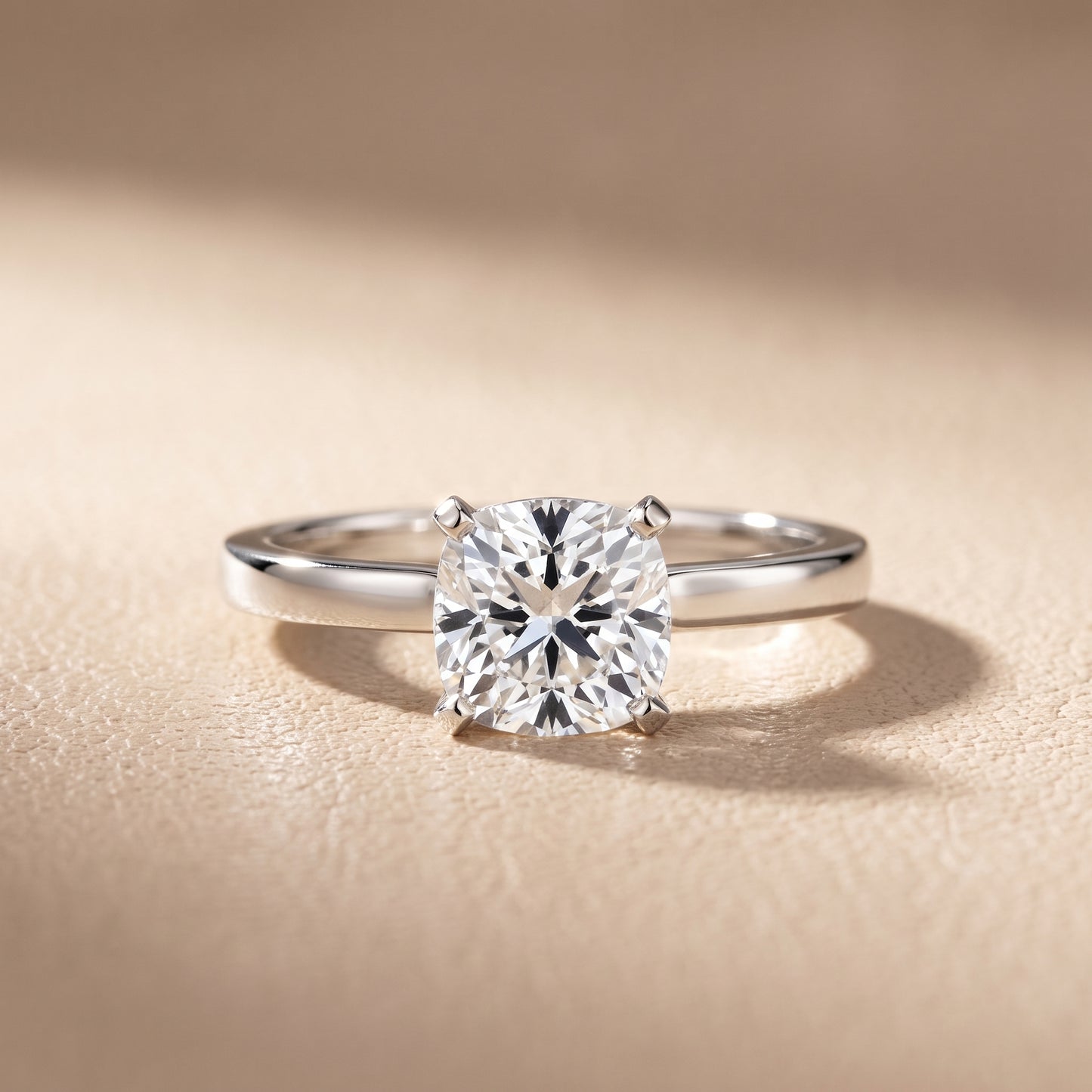 Liana Solitaire Claw Prong Cushion Diamond Engagement Ring in Silver - front.jpg
