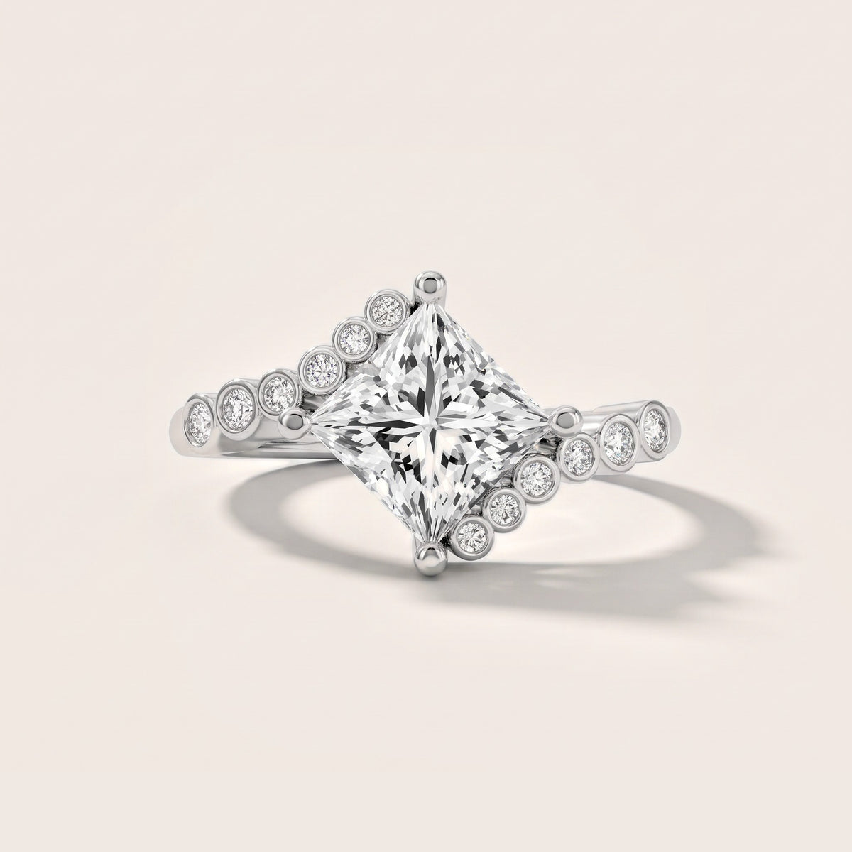 Chatham Bezel Bypass Princess Diamond Engagement Ring in Silver - front.jpg