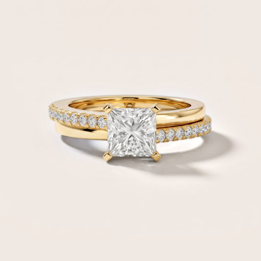Edith Criss Cross Pavé Princess Diamond Engagement Ring in Yellow Gold