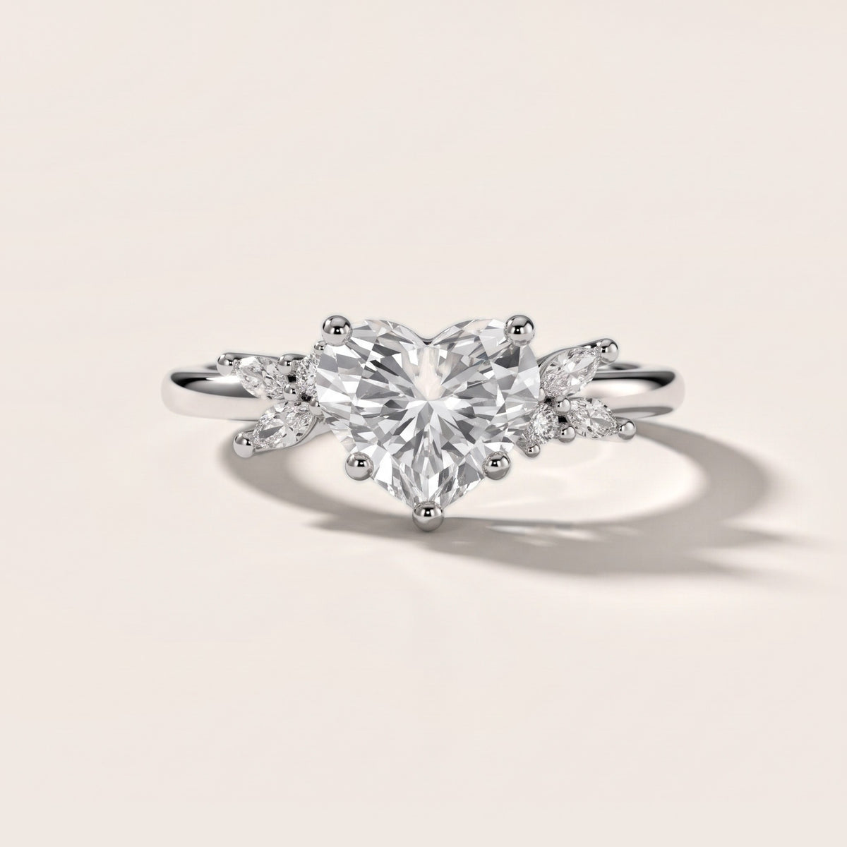 Avon Leaf Cluster Heart Diamond Engagement Ring in Platinum - front.jpg