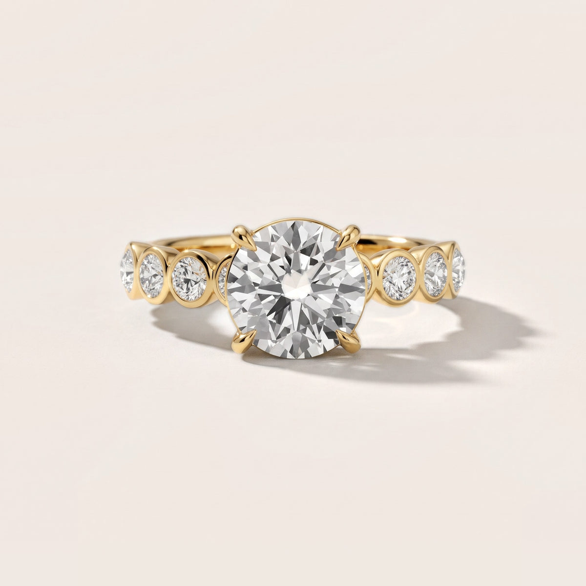 Edie Beaded Bezel Round Diamond Engagement Ring in Yellow Gold - front.jpg