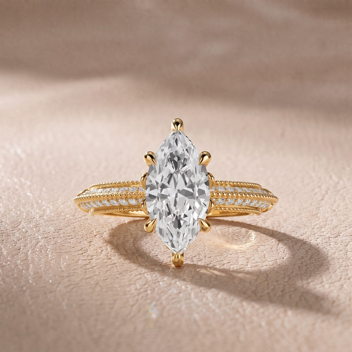Chiara Vintage Milgrain Marquise Diamond Engagement Ring in Yellow Gold - front.jpg