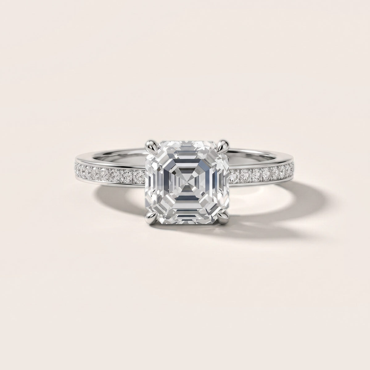 Freja Channel Set Asscher Diamond Engagement Ring in White Gold - front.jpg