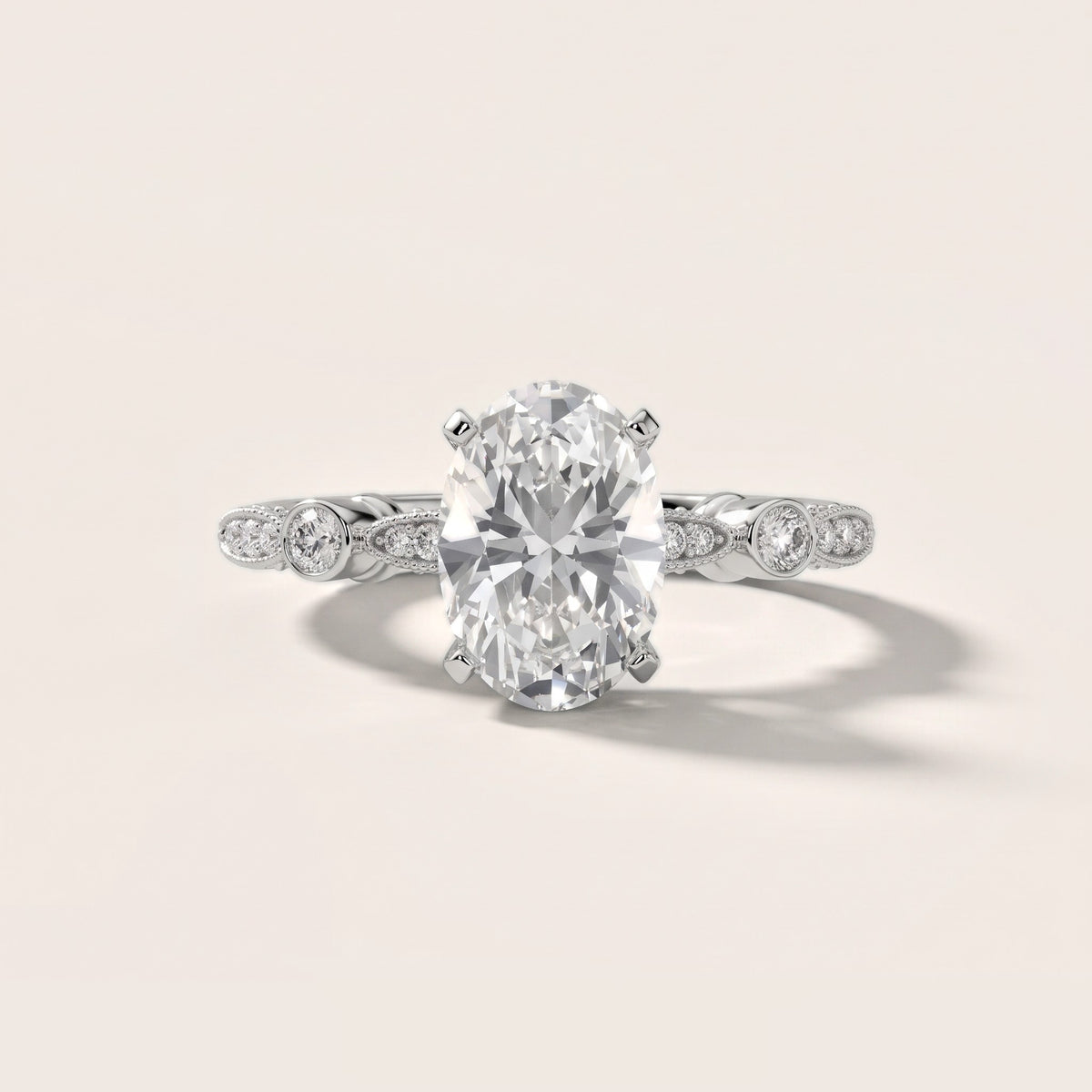Heidi Vintage Milgrain Oval Diamond Engagement Ring in Silver - front.jpg