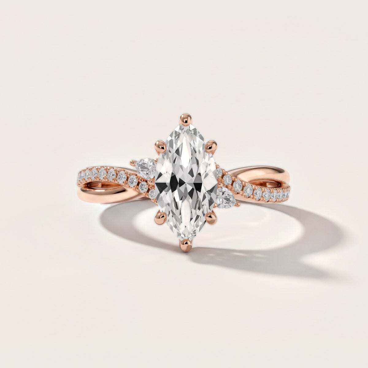 Reno Pear-Side Twist Marquise Diamond Engagement Ring in Rose Gold - front.jpg