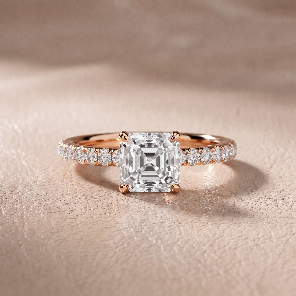 Thea Hidden Halo Pavé Asscher Diamond Engagement Ring in Rose Gold - front.jpg