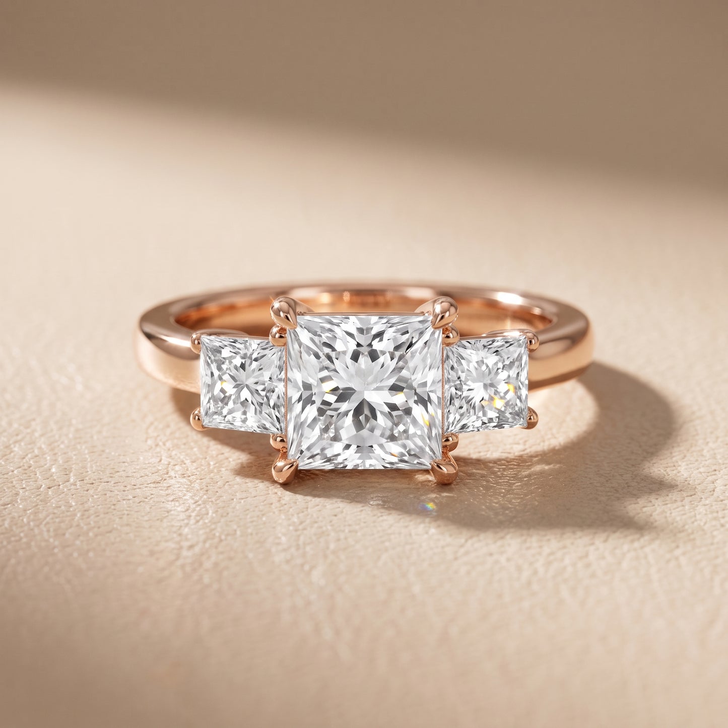 Sienna Three-Stone Princess Diamond Ring in Rose Gold - front.jpg