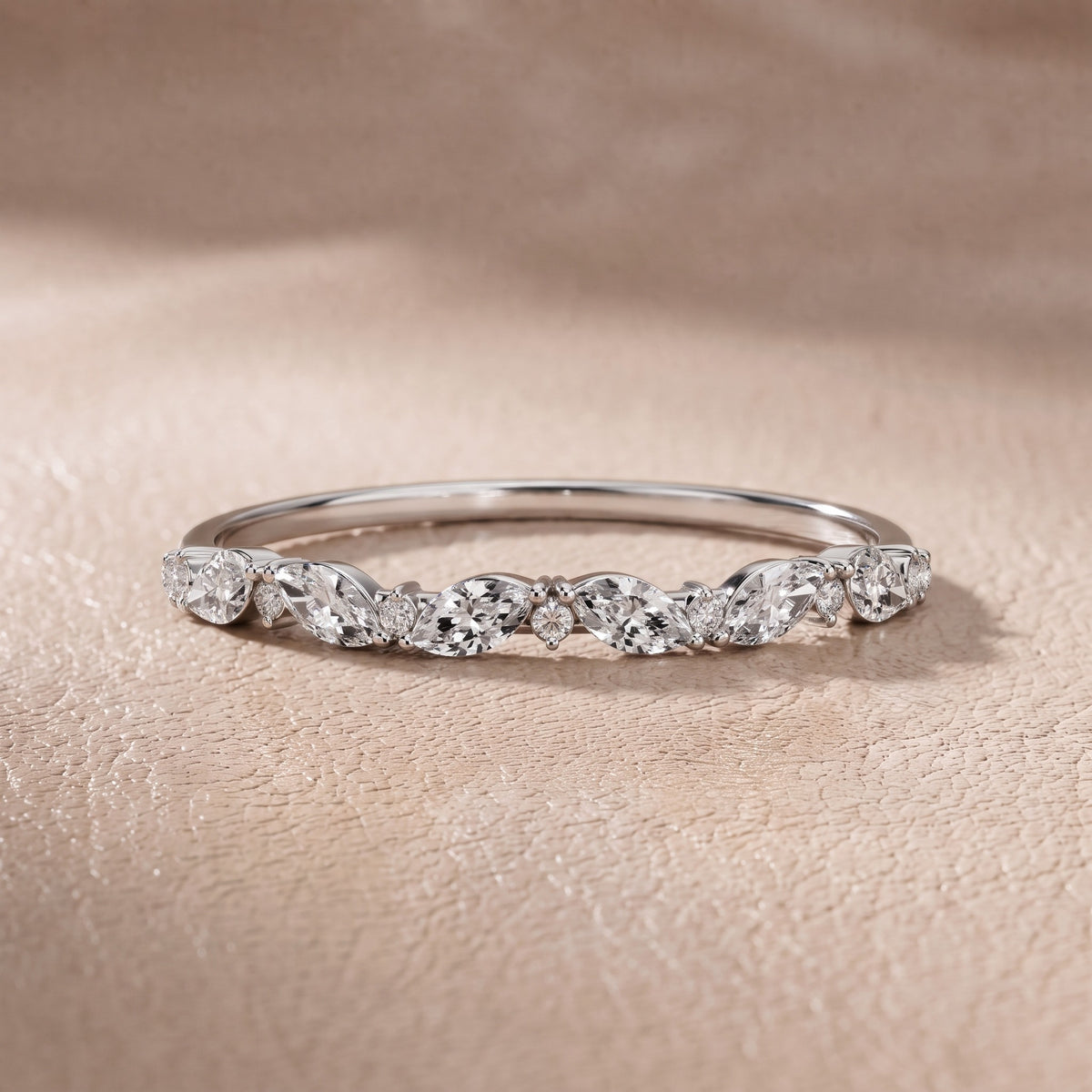 Vivienne Petite Marquise & Round Diamond Wedding Band in Platinum - front.jpg