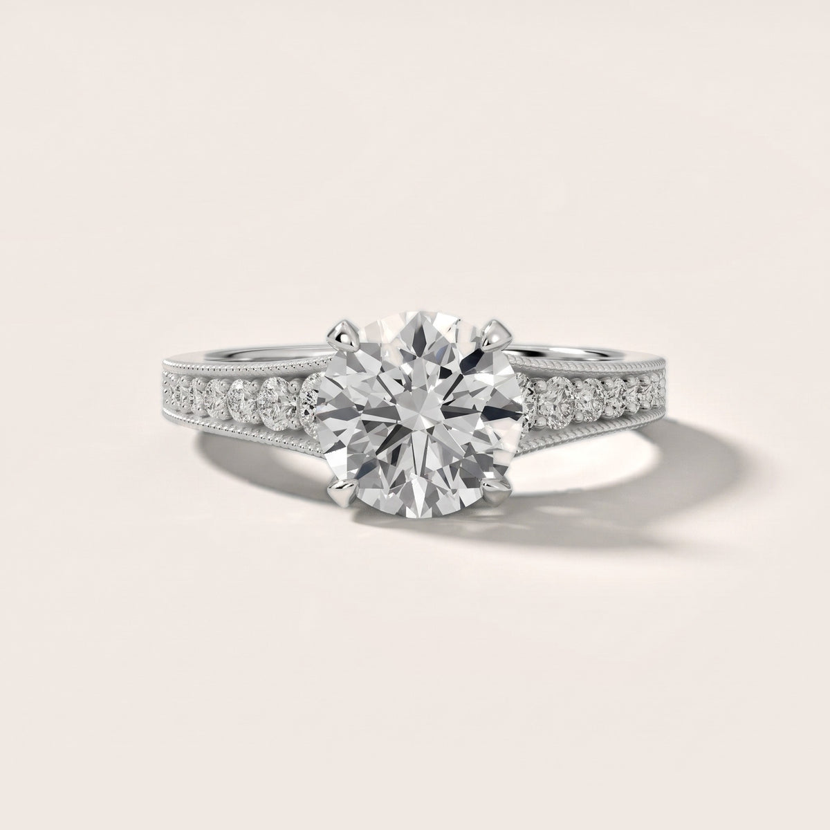 Mary Milgrain Pavé Round Diamond Engagement Ring in Silver - front.jpg