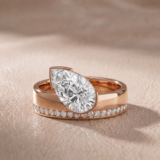 Summer Partial Bezel Pavé Pear Diamond Engagement Ring in Rose Gold - front.jpg