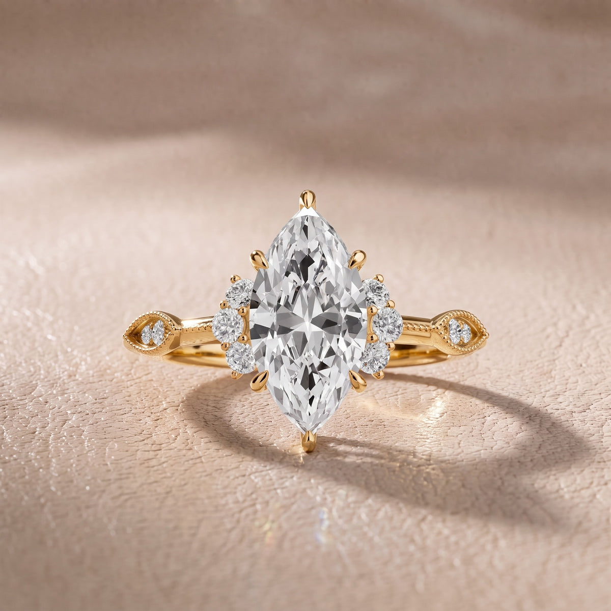 Naomi Vintage Milgrain Marquise Diamond Engagement Ring in Yellow Gold - front.jpg