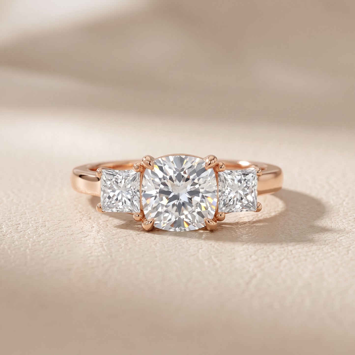 Sienna Three-Stone Cushion Diamond Ring in Rose Gold - front.jpg