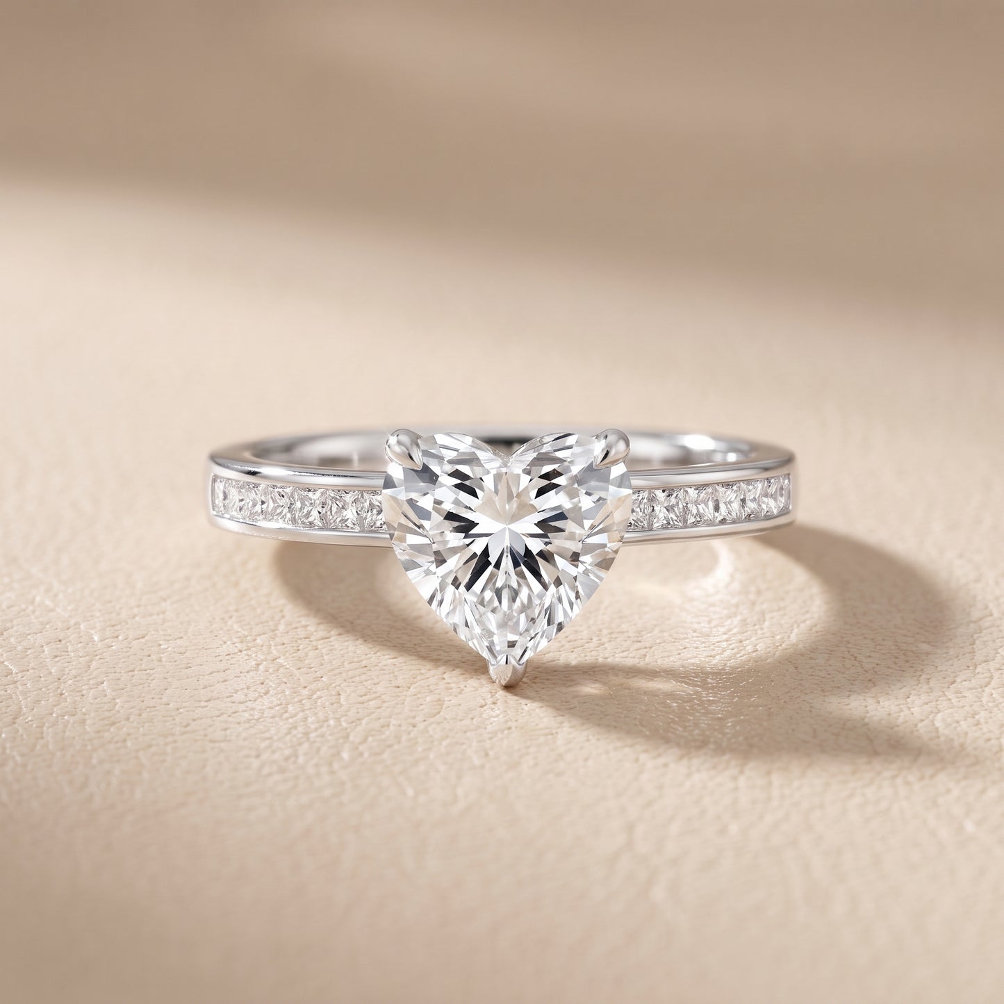 Maren Sidestone Channel Set Heart Diamond Engagement Ring in Silver - front.jpg