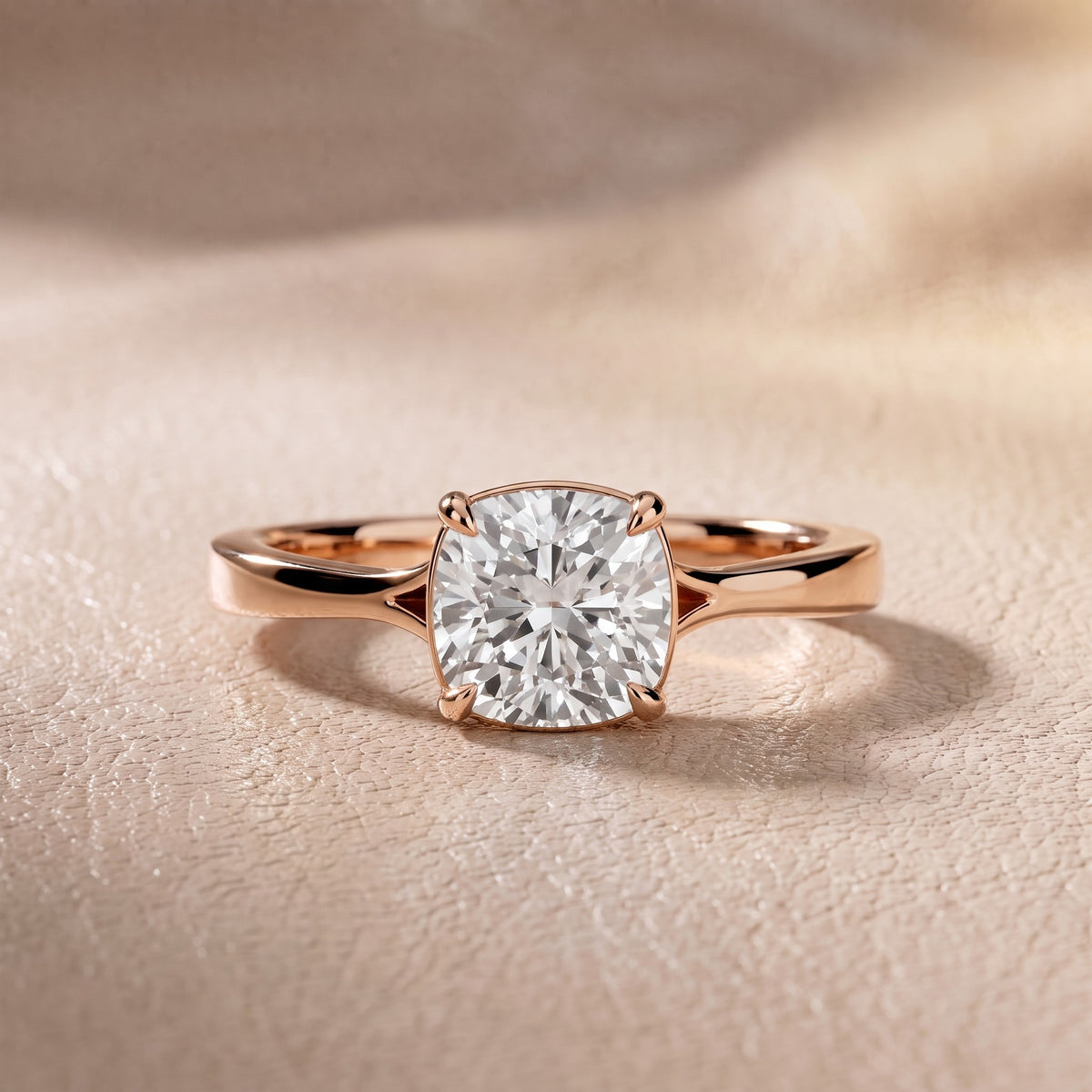 Evangeline Trellis Solitaire Cushion Diamond Engagement Ring in Rose Gold - front.jpg