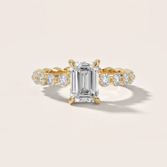 Piper Sidestone Emerald Diamond Engagement Ring in Yellow Gold