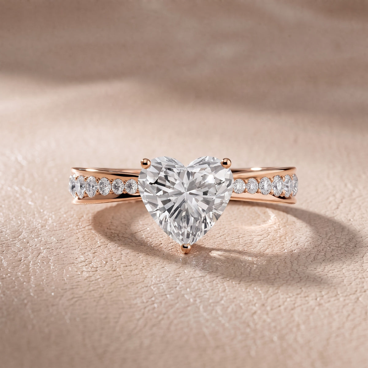 Rhea Sidestone Pavé Heart Diamond Engagement Ring in Rose Gold - front.jpg