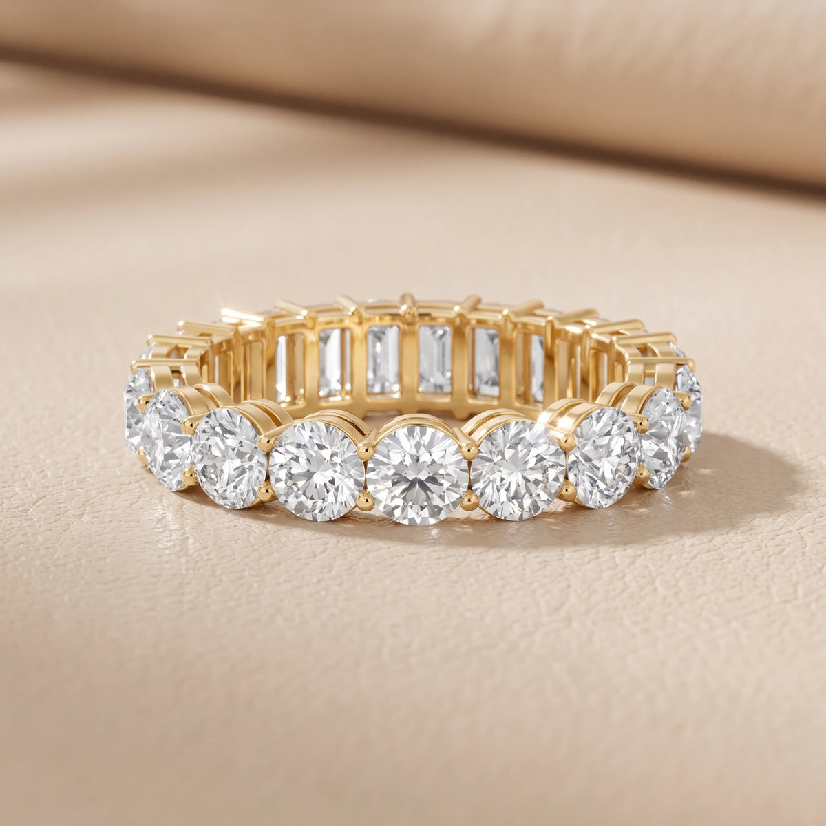 Malia Shared Prong Round & Emerald Diamond Eternity Band in Yellow Gold - front.jpg