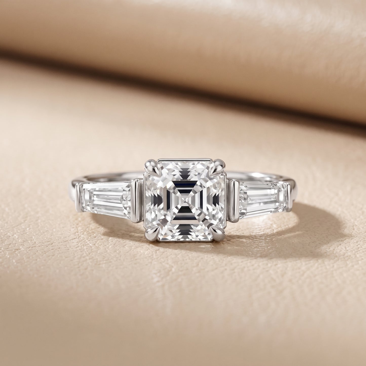 Layla Tapered Baguette Asscher Diamond Ring in Platinum - front.jpg