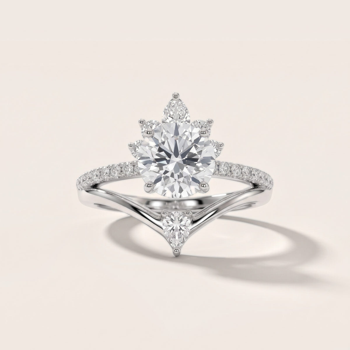 Angelina Split Shank Cluster Round Diamond Engagement Ring in White Gold - front.jpg