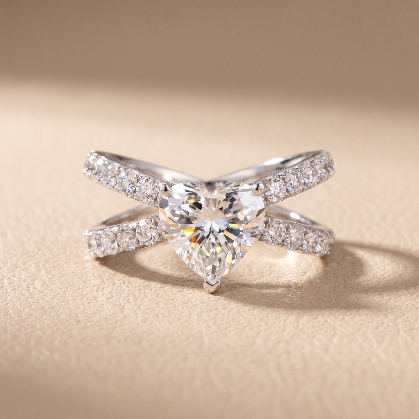 Lior Criss Cross Pavé Heart Diamond Engagement Ring in Silver - front.jpg