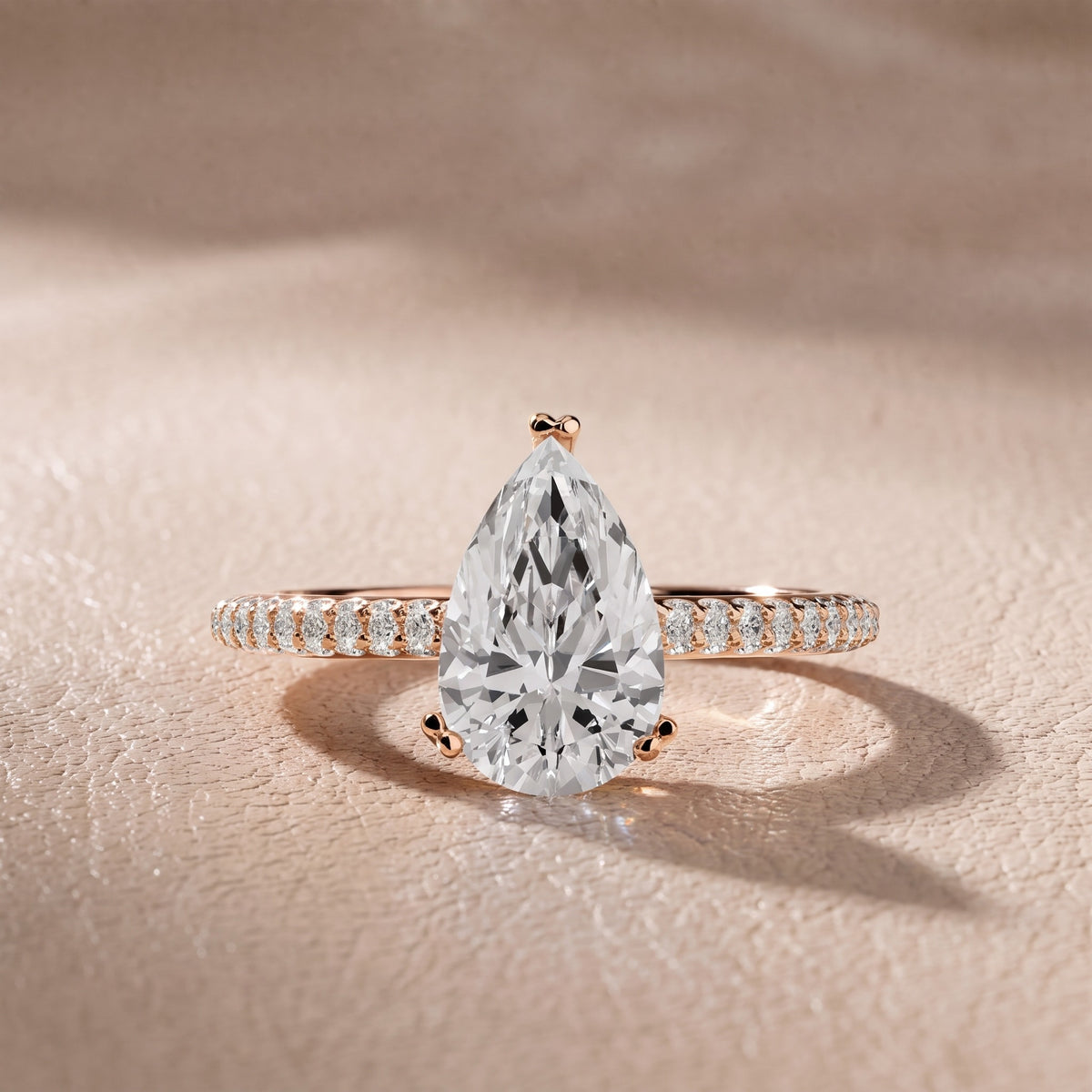 Celeste Hidden Halo Pavé Pear Diamond Engagement Ring in Rose Gold - front.jpg