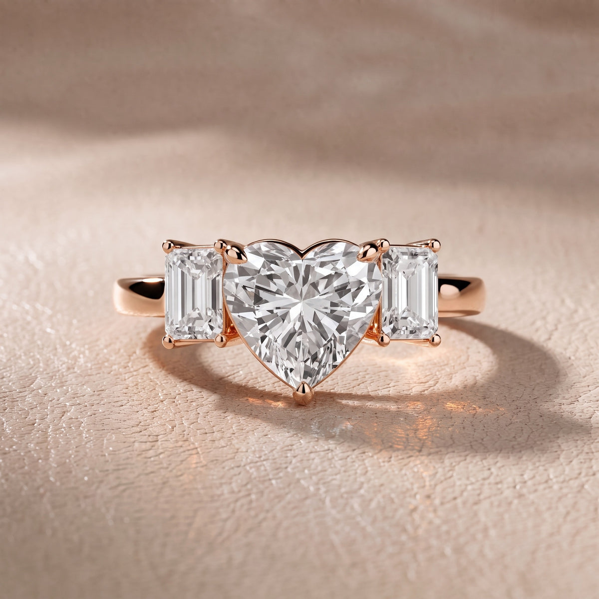 Zoe Three-Stone Heart Diamond Engagement Ring in Rose Gold - front.jpg