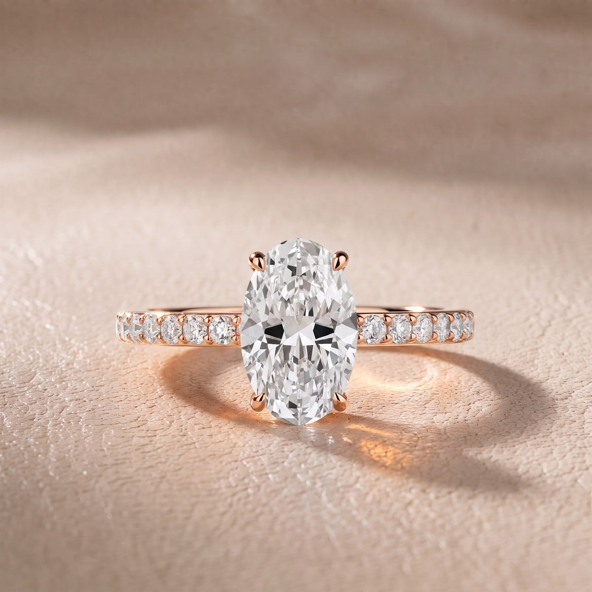 Annabel Pavé Solitaire Oval Diamond Engagement Ring in Rose Gold - front.jpg