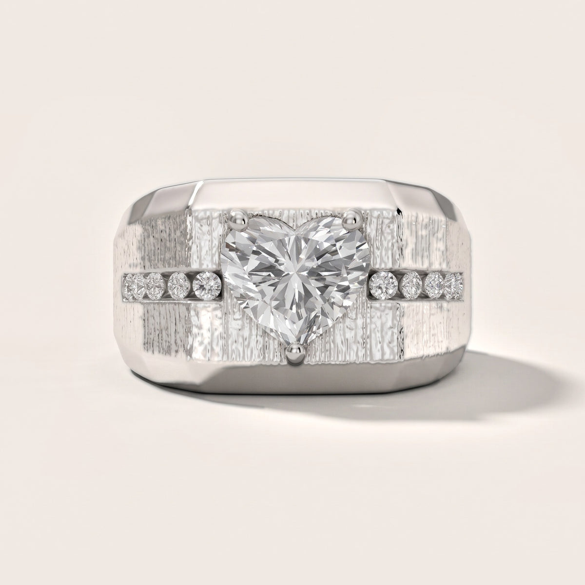 Ames Engraved Channel Set Heart Diamond Engagement Ring in White Gold - front.jpg