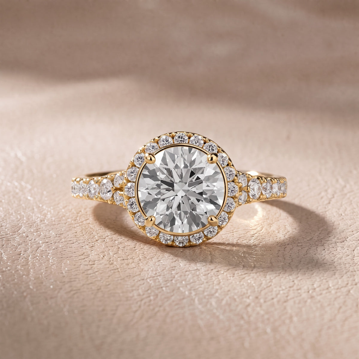 Bella Halo Pavé Round Diamond Engagement Ring in Yellow Gold - front.jpg
