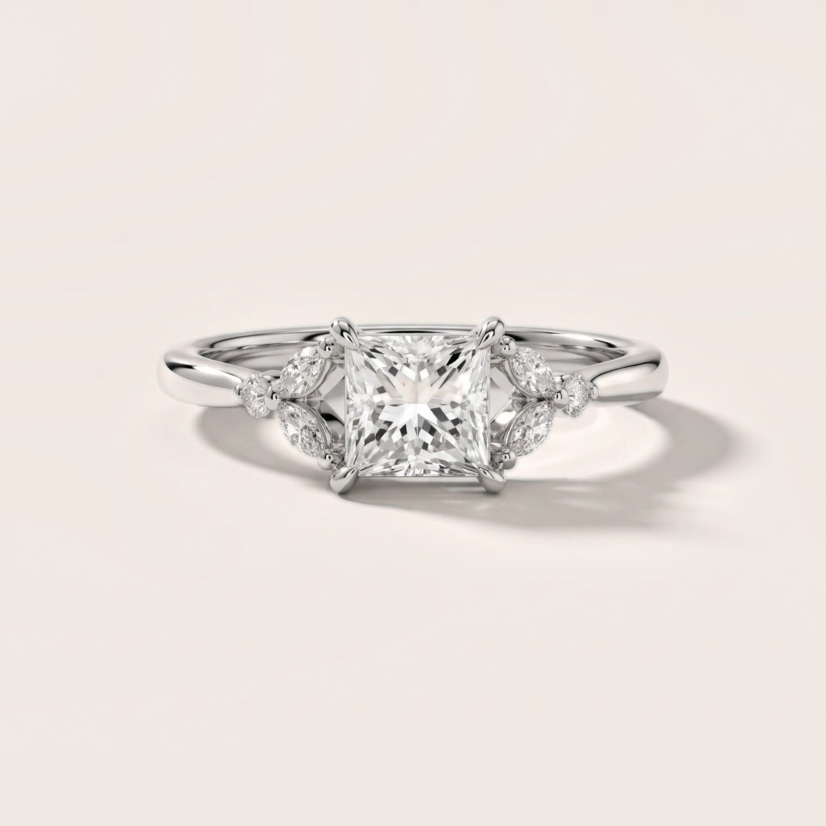 Rilla Floral Cluster Princess Diamond Engagement Ring in Silver - front.jpg