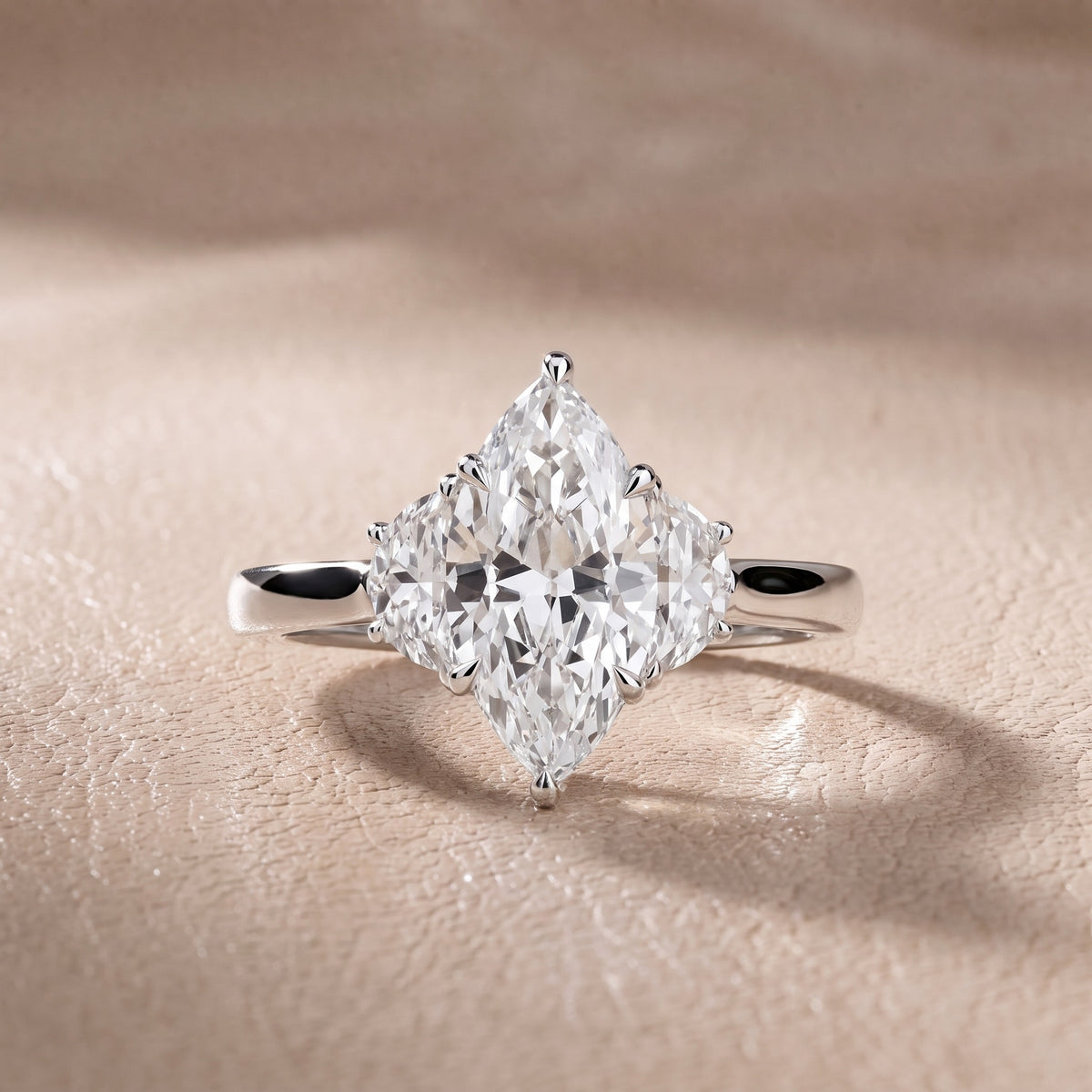 Romy Three-Stone Marquise Diamond Engagement Ring in Platinum - front.jpg