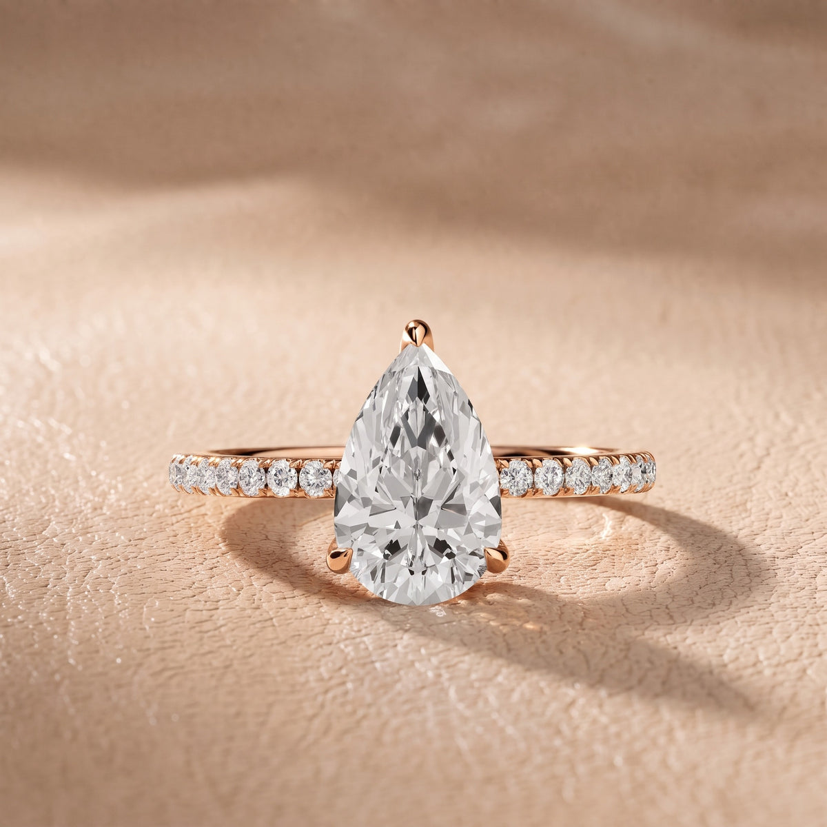 Olivia Solitaire Pavé Pear Diamond Engagement Ring in Rose Gold - front.jpg