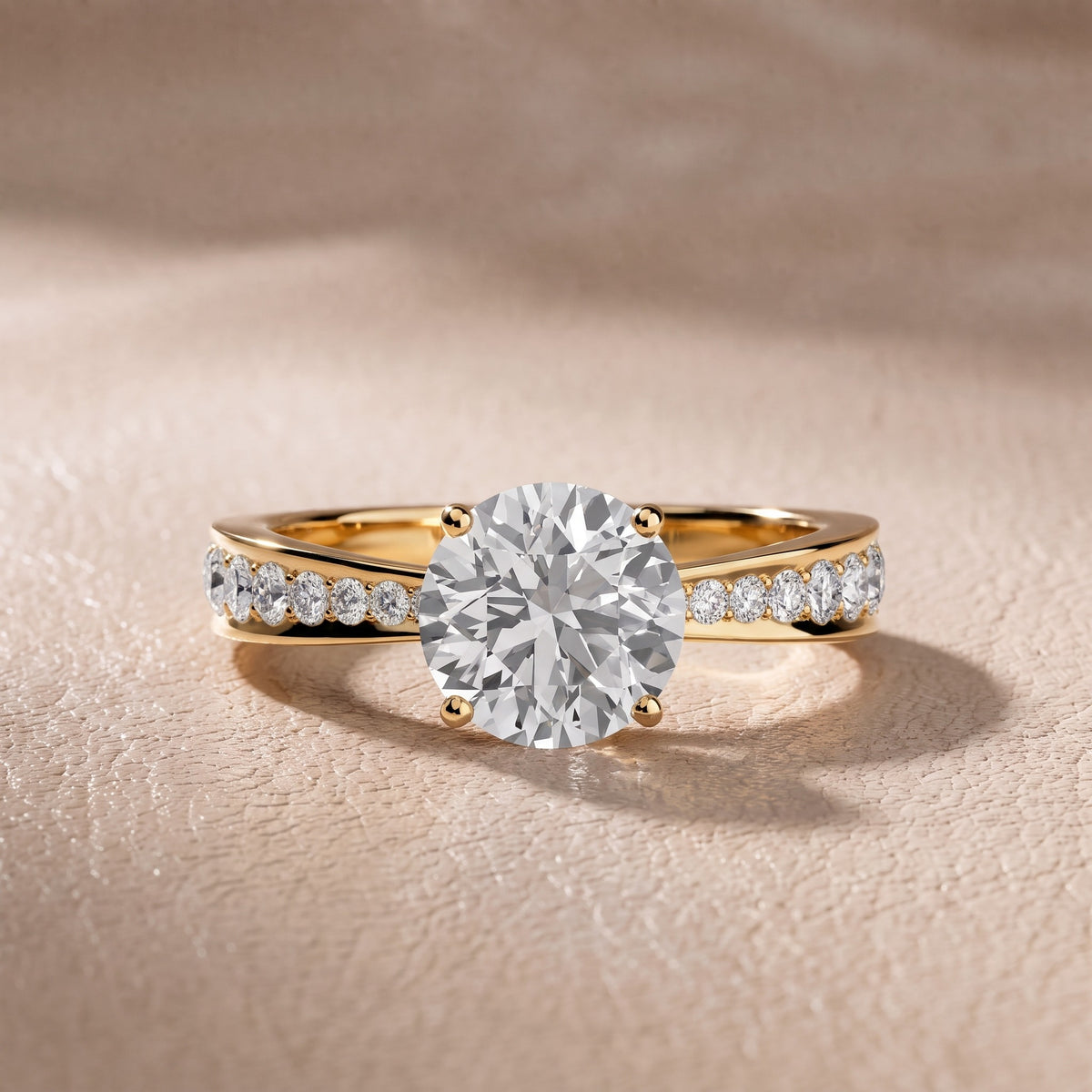 Rhea Sidestone Pavé Round Diamond Engagement Ring in Yellow Gold - front.jpg