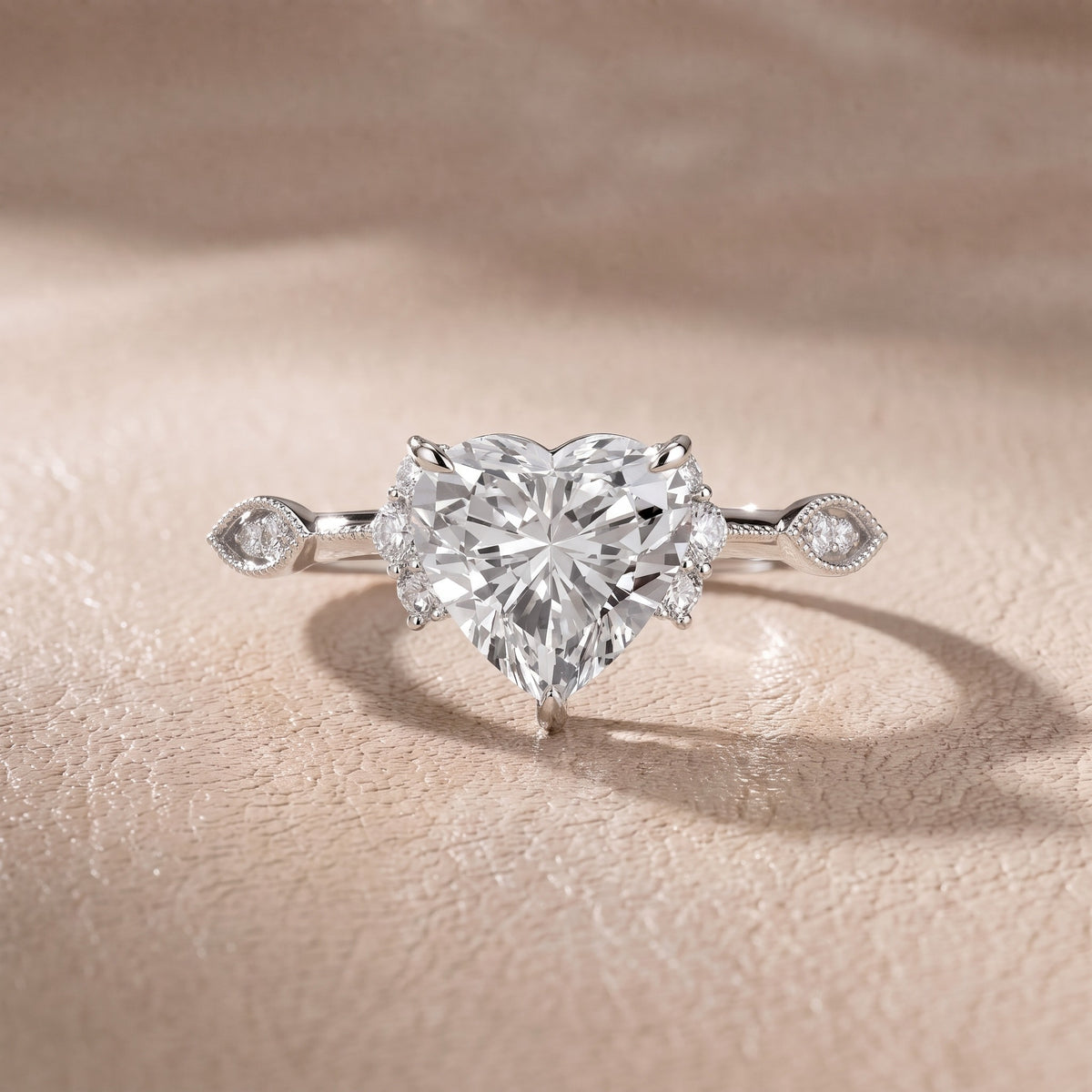 Naomi Vintage Milgrain Heart Diamond Engagement Ring in Platinum - front.jpg